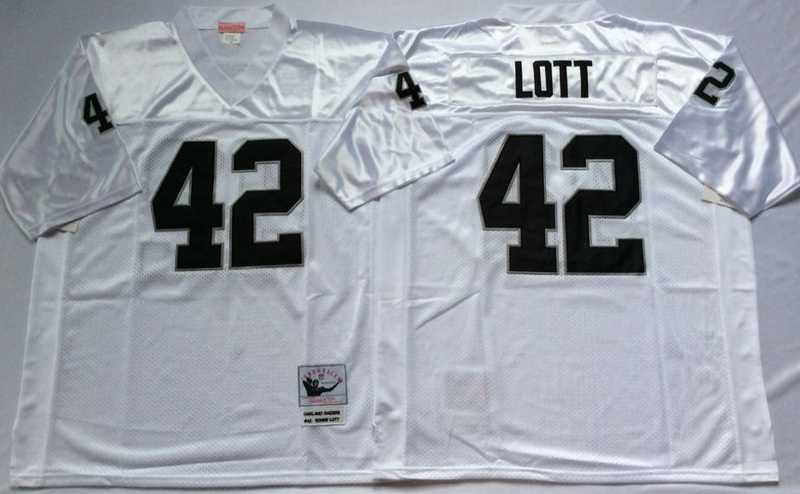 Raiders 42 Ronnie Lott White M&N Throwback Jersey->nfl m&n throwback->NFL Jersey